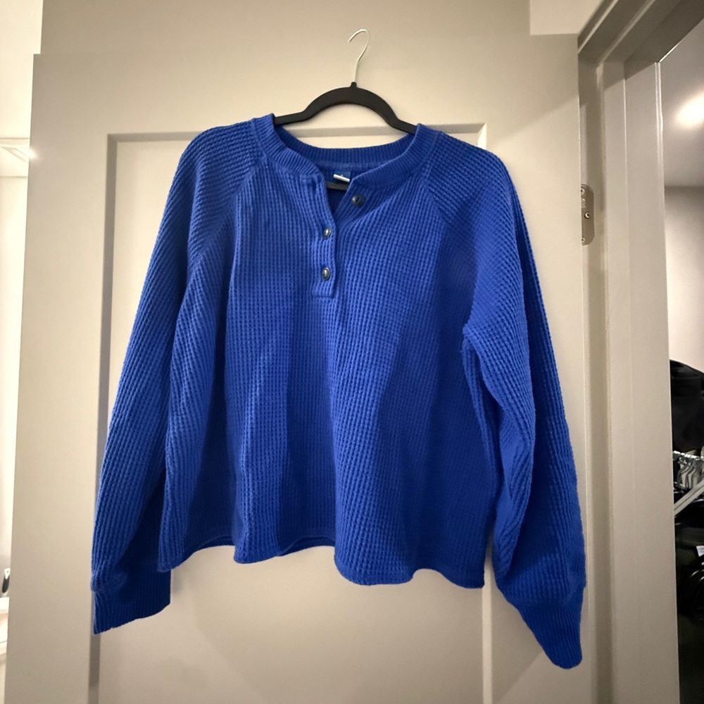 Old Navy Cozy Blue Waffle-Knit Henley Sweater